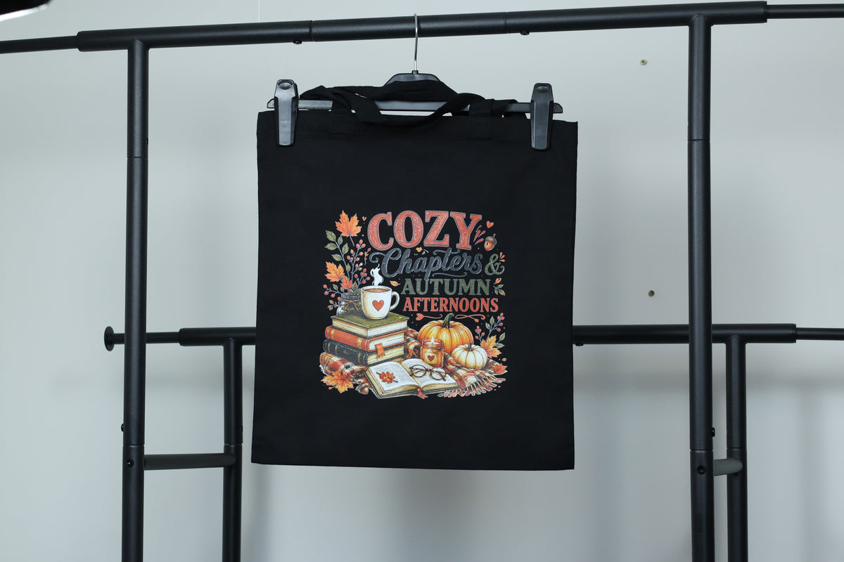 "Cozy Chapters & Autumn Afternoons" Canvas Tote Bag | Bookish Fall Accessory