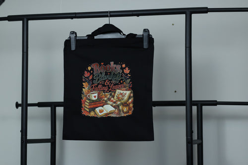 Books, Blankets & Falling Leaves Tote Bag | Autumn Cozy Reader Canvas