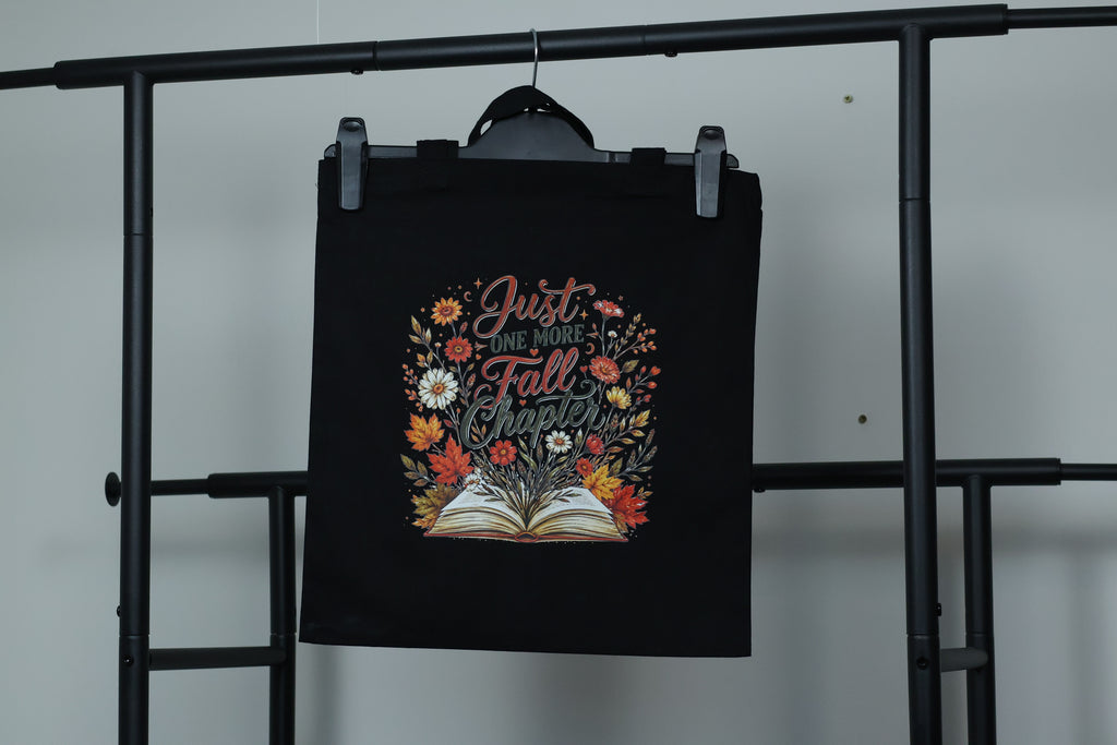 Just One More Fall Chapter" Floral Tote Bag | Cozy Autumn Reader Accessory