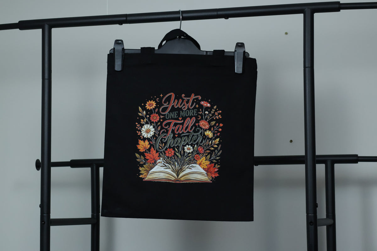 Just One More Fall Chapter" Floral Tote Bag | Cozy Autumn Reader Accessory