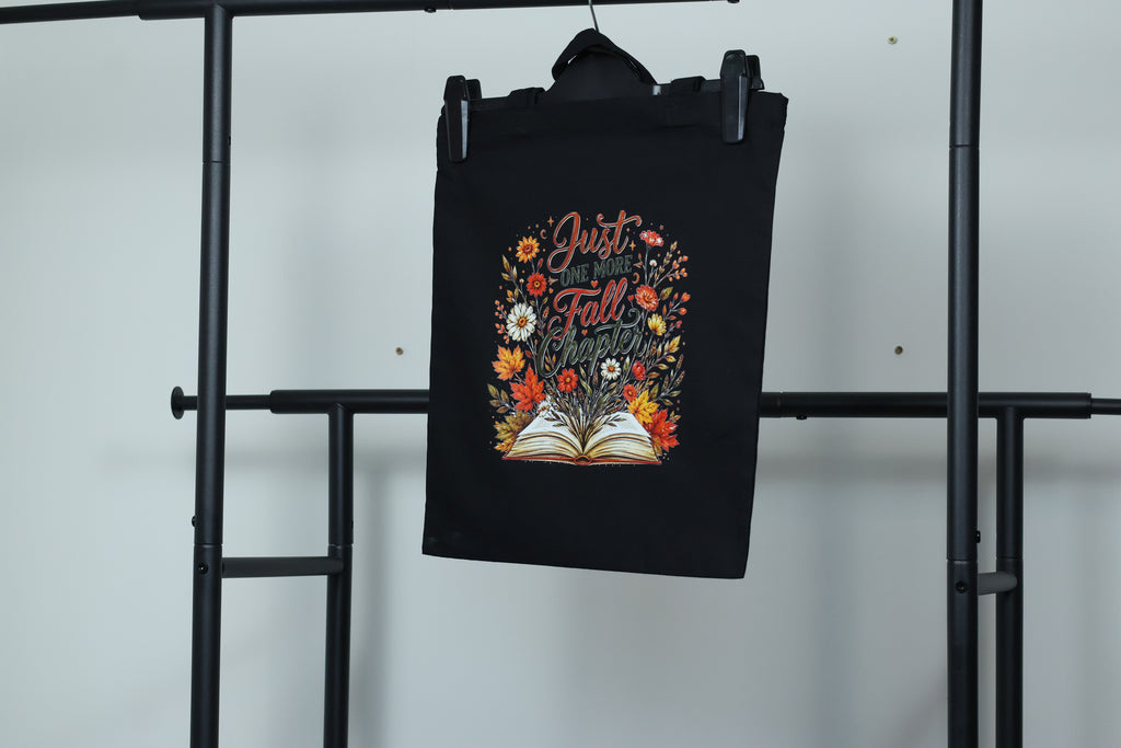 Just One More Fall Chapter" Floral Tote Bag | Cozy Autumn Reader Accessory