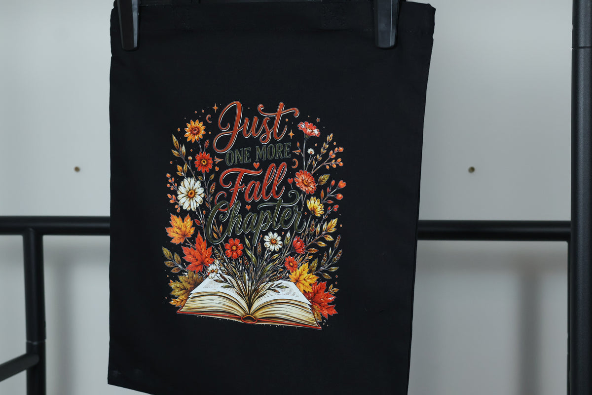 Just One More Fall Chapter" Floral Tote Bag | Cozy Autumn Reader Accessory
