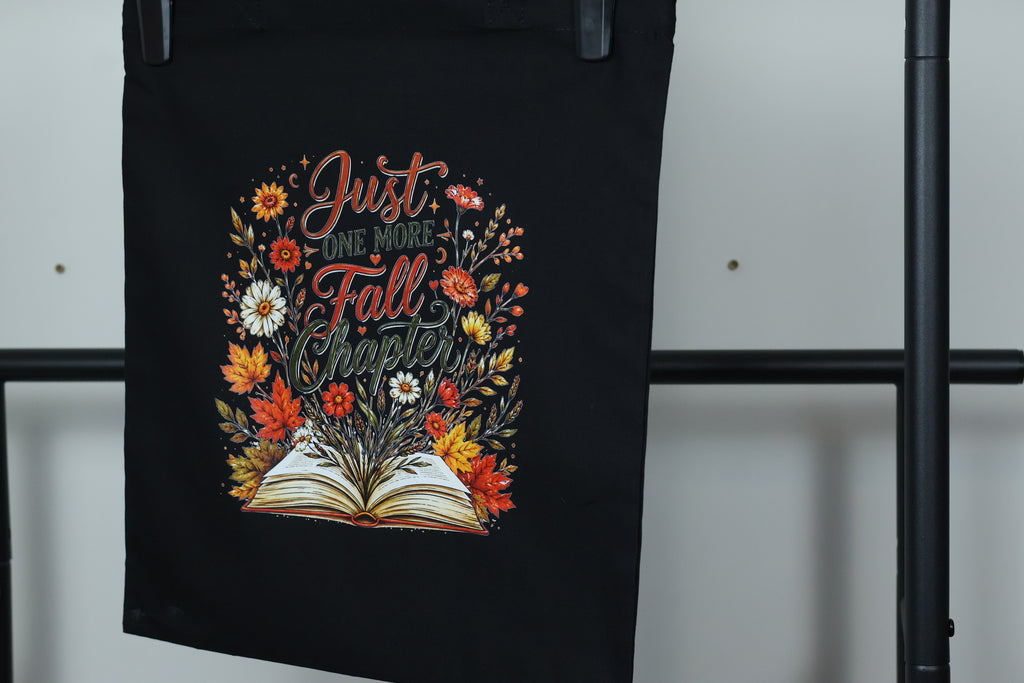 Just One More Fall Chapter" Floral Tote Bag | Cozy Autumn Reader Accessory