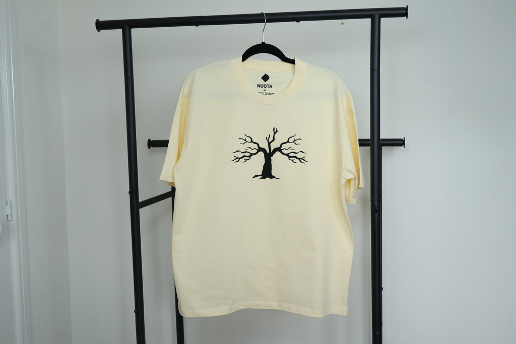 Minimalist Autumn Tree Heavyweight T-Shirt | Textured 3D Graphic Cream Tee