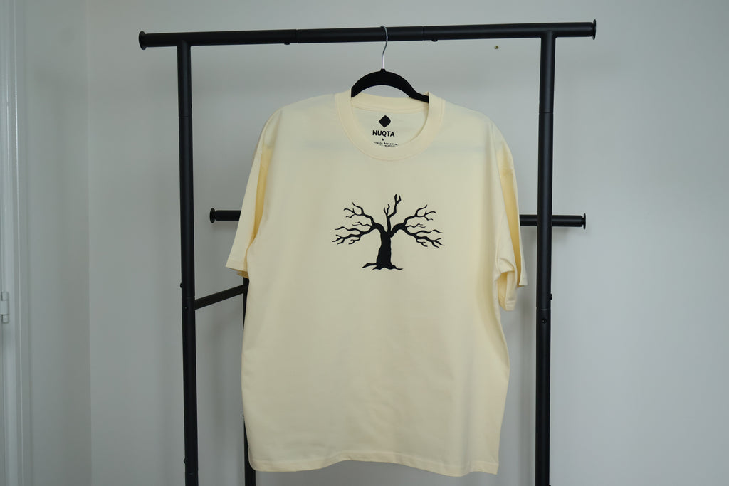Minimalist Autumn Tree Heavyweight T-Shirt | Textured 3D Graphic Cream Tee
