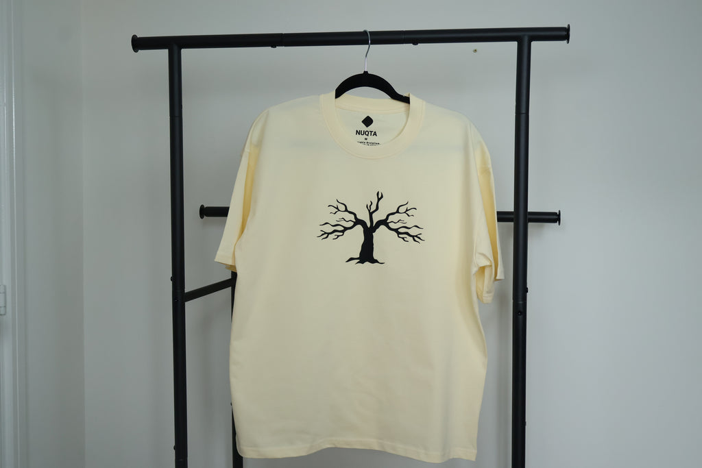 Minimalist Autumn Tree Heavyweight T-Shirt | Textured 3D Graphic Cream Tee