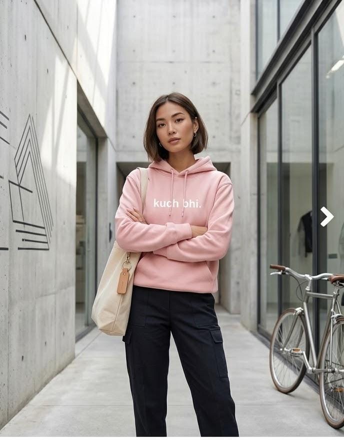 Pink "Kuch Bhi" luxury Hoodie | Minimalist Urdu Quote Streetwear | Textured 3D Lettering