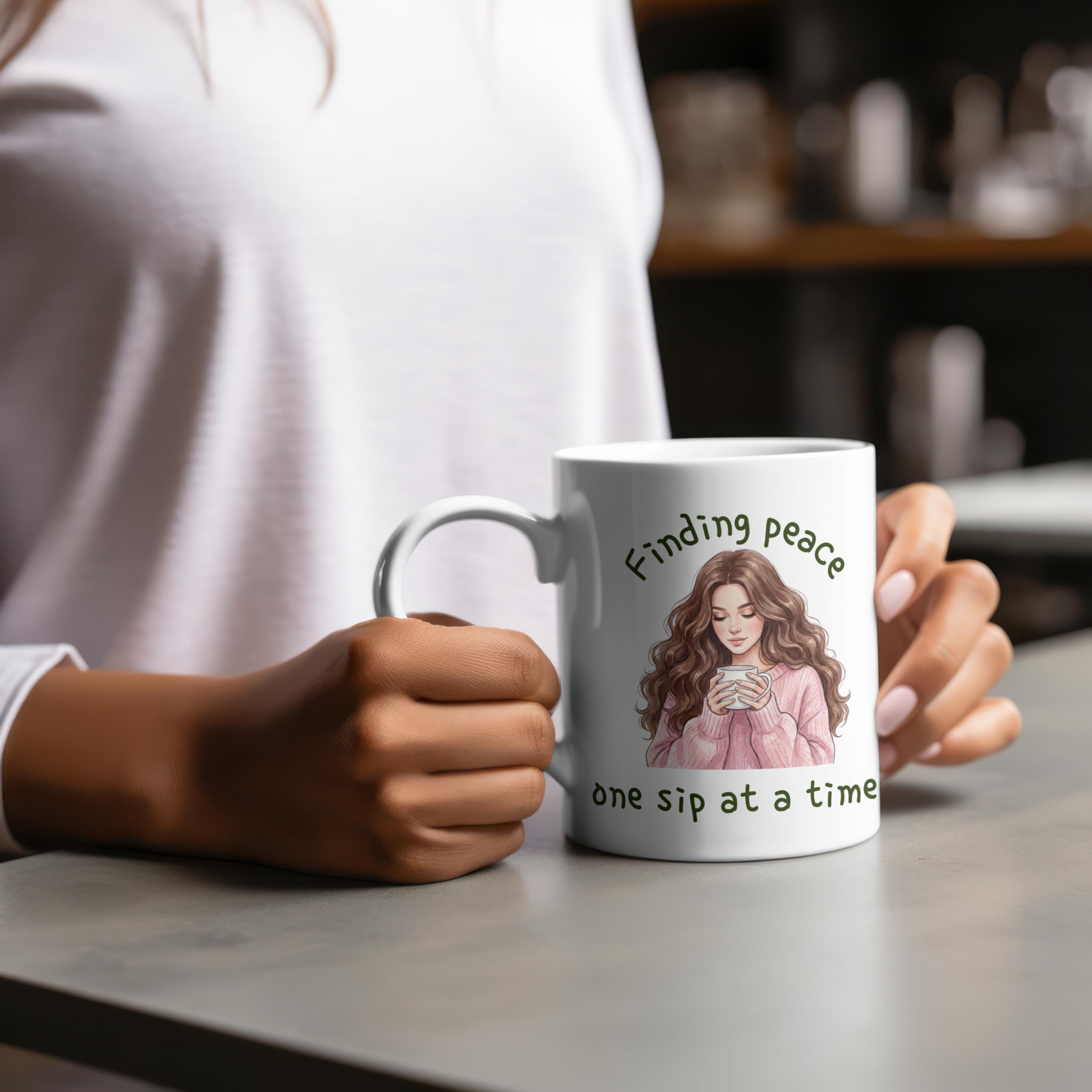 Serene Woman Ceramic Mug - Hand-Drawn Illustration