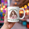 Serene Woman Ceramic Mug - Hand-Drawn Illustration