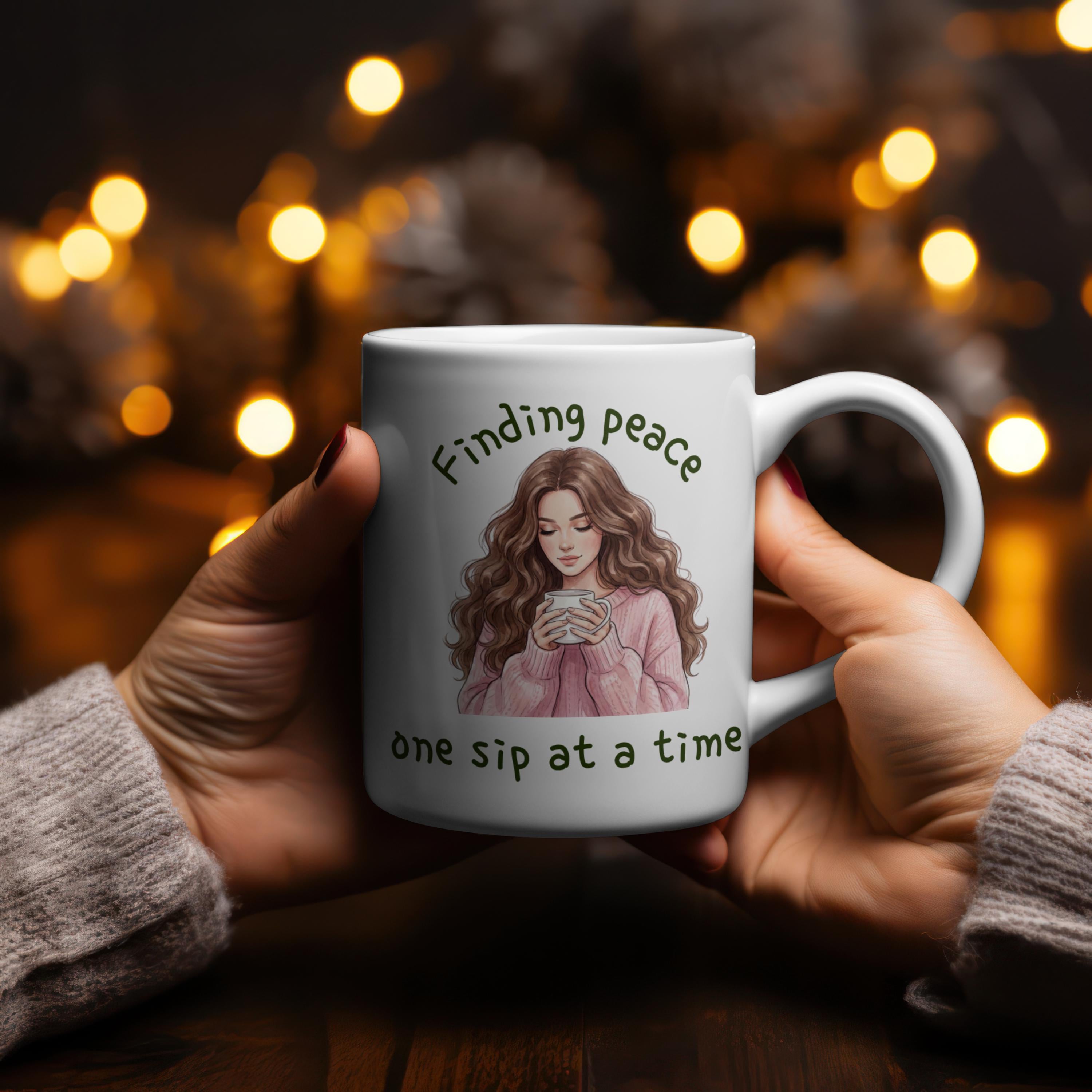 Serene Woman Ceramic Mug - Hand-Drawn Illustration