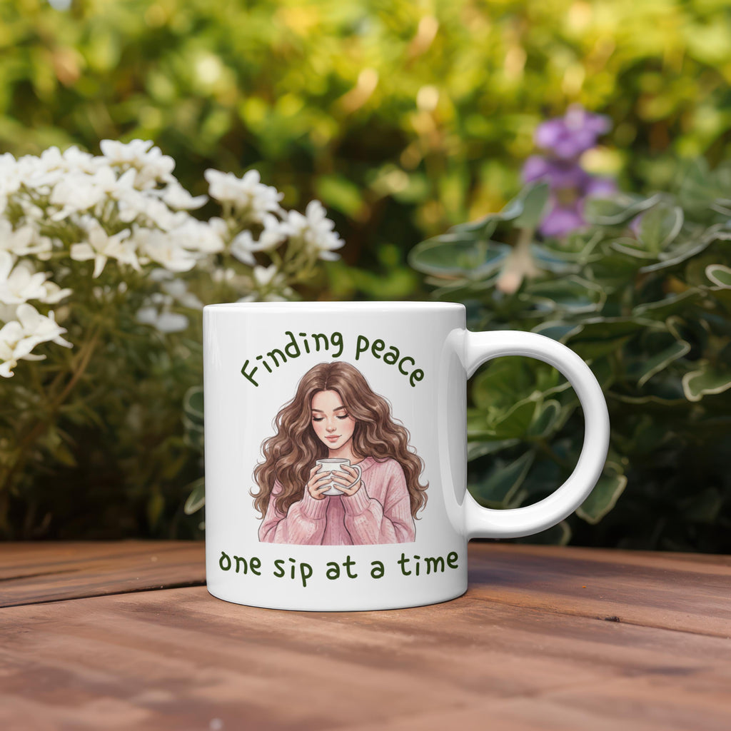 Serene Woman Ceramic Mug - Hand-Drawn Illustration