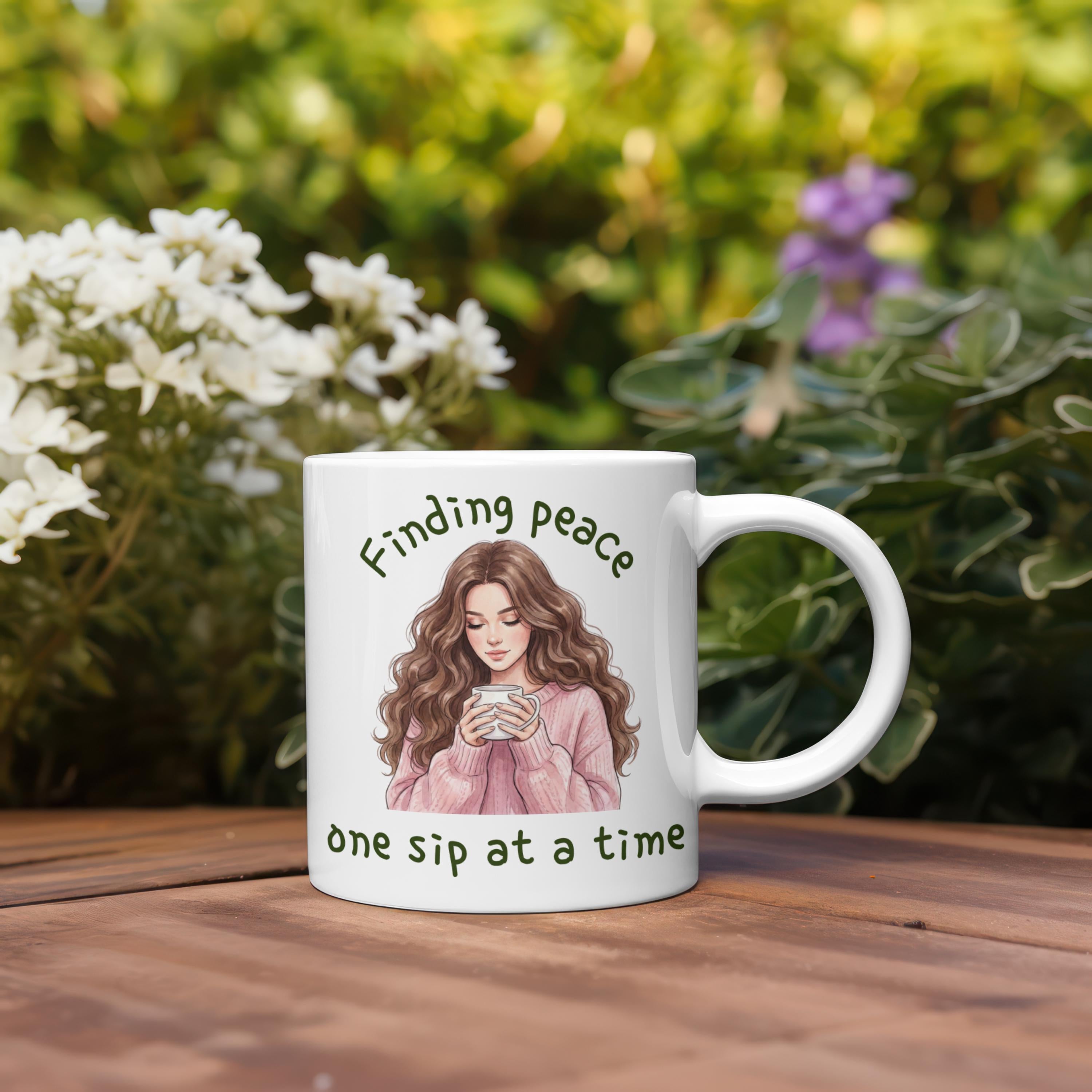 Serene Woman Ceramic Mug - Hand-Drawn Illustration