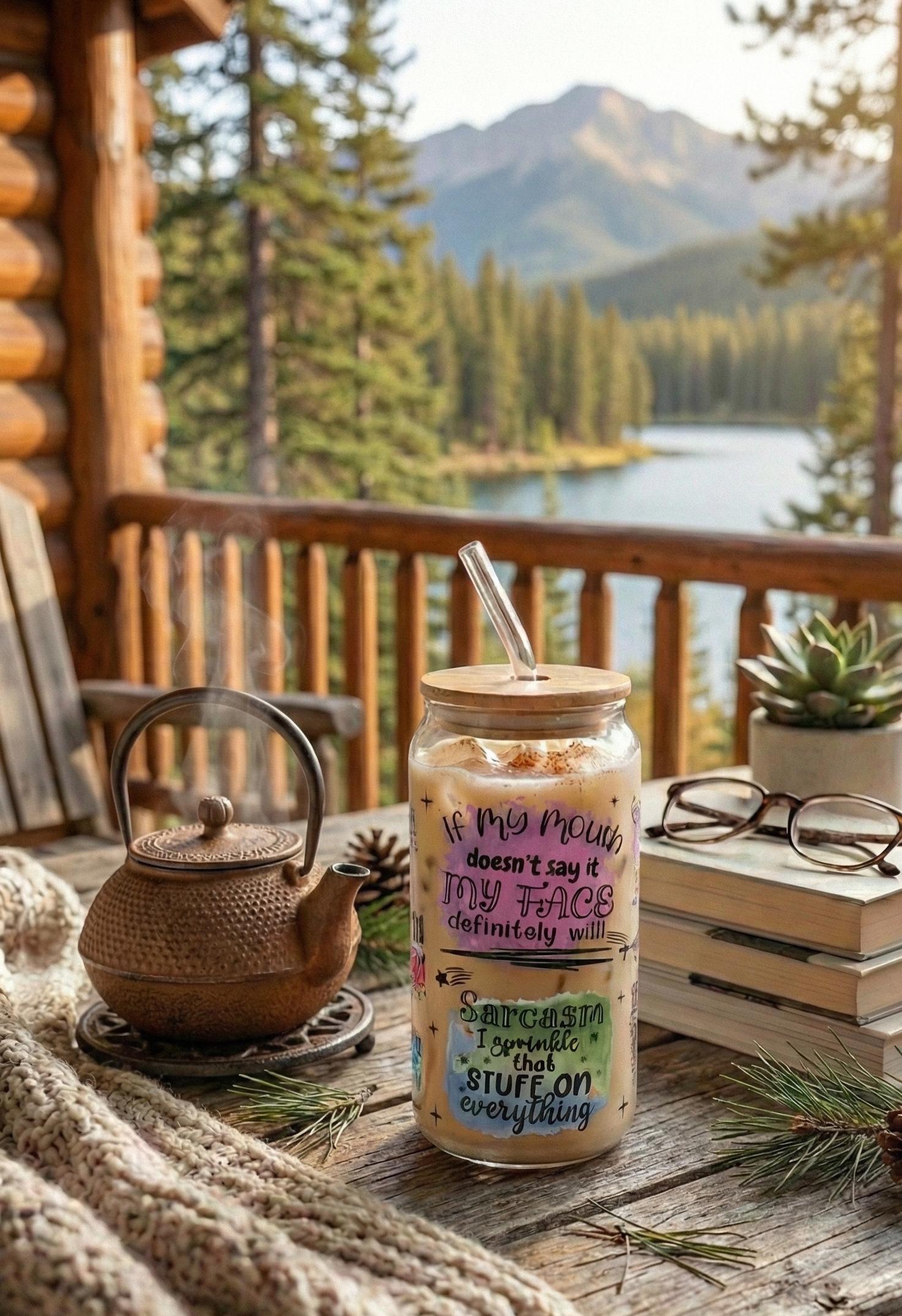 Iced Coffee Glass | Funny Office Gift for Coworker | "If My Mouth Doesn't Say It" Tumbler | Glass with Bamboo Lid & Straw | Sassy Mom Gift