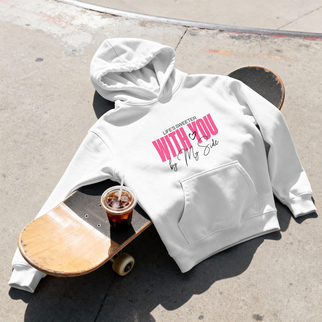 Life’s Sweeter With You Hoodie | Romantic Valentine’s Day Gift | Aesthetic Couples Sweatshirt |Cozy Love Quote Pullover for Her & Him -white
