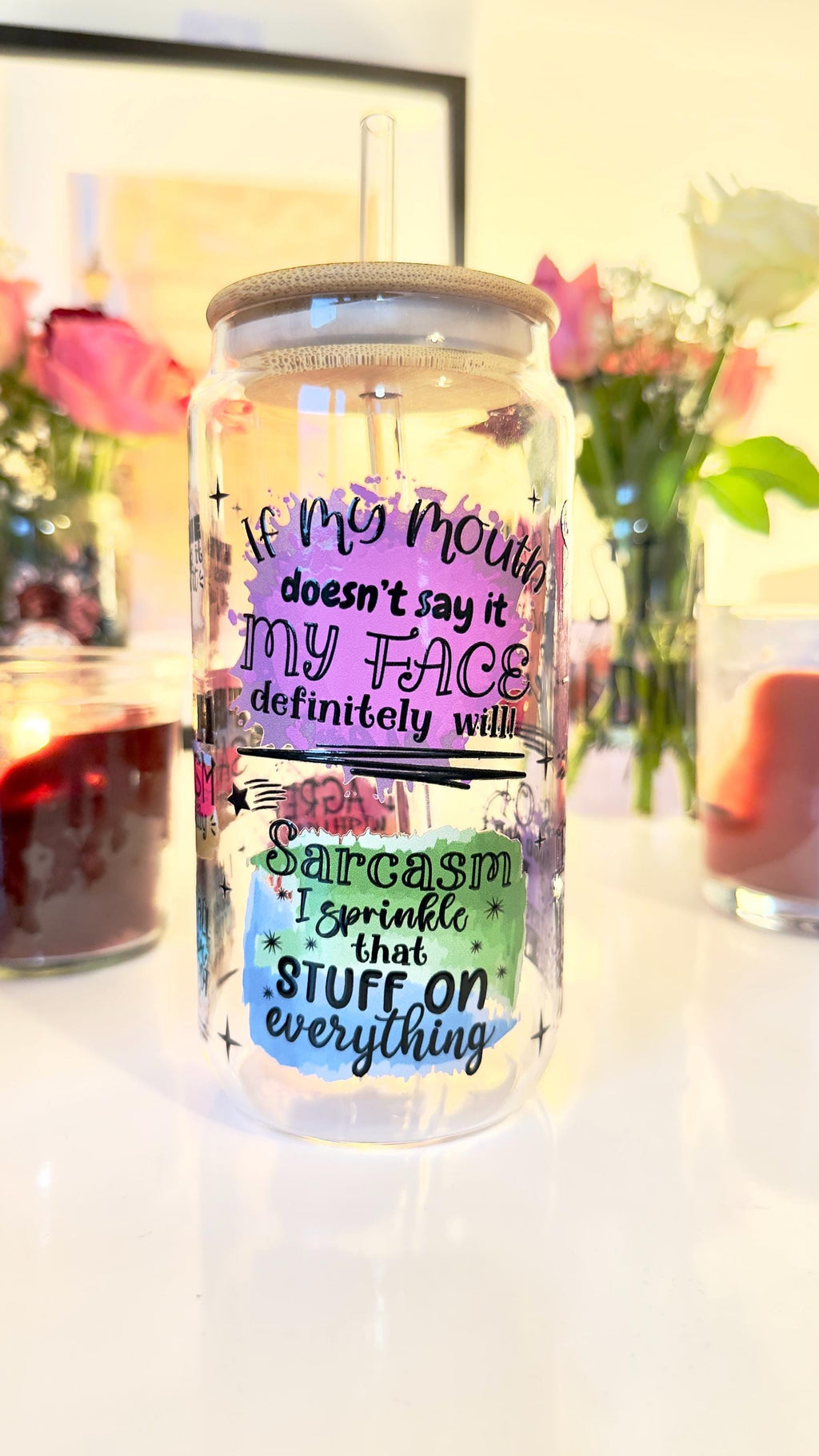 Iced Coffee Glass | Funny Office Gift for Coworker | "If My Mouth Doesn't Say It" Tumbler | Glass with Bamboo Lid & Straw | Sassy Mom Gift