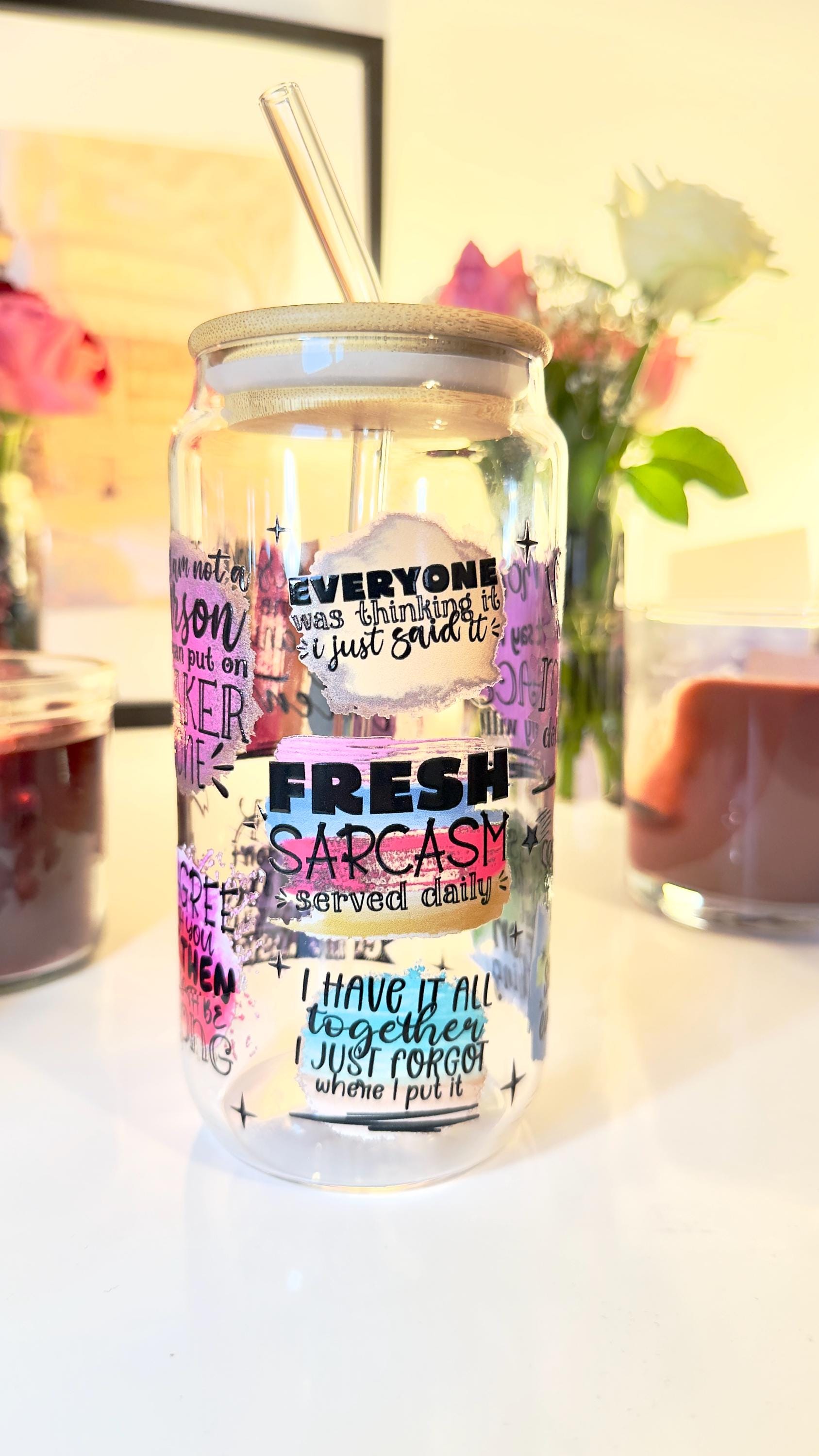 Iced Coffee Glass | Funny Office Gift for Coworker | "If My Mouth Doesn't Say It" Tumbler | Glass with Bamboo Lid & Straw | Sassy Mom Gift
