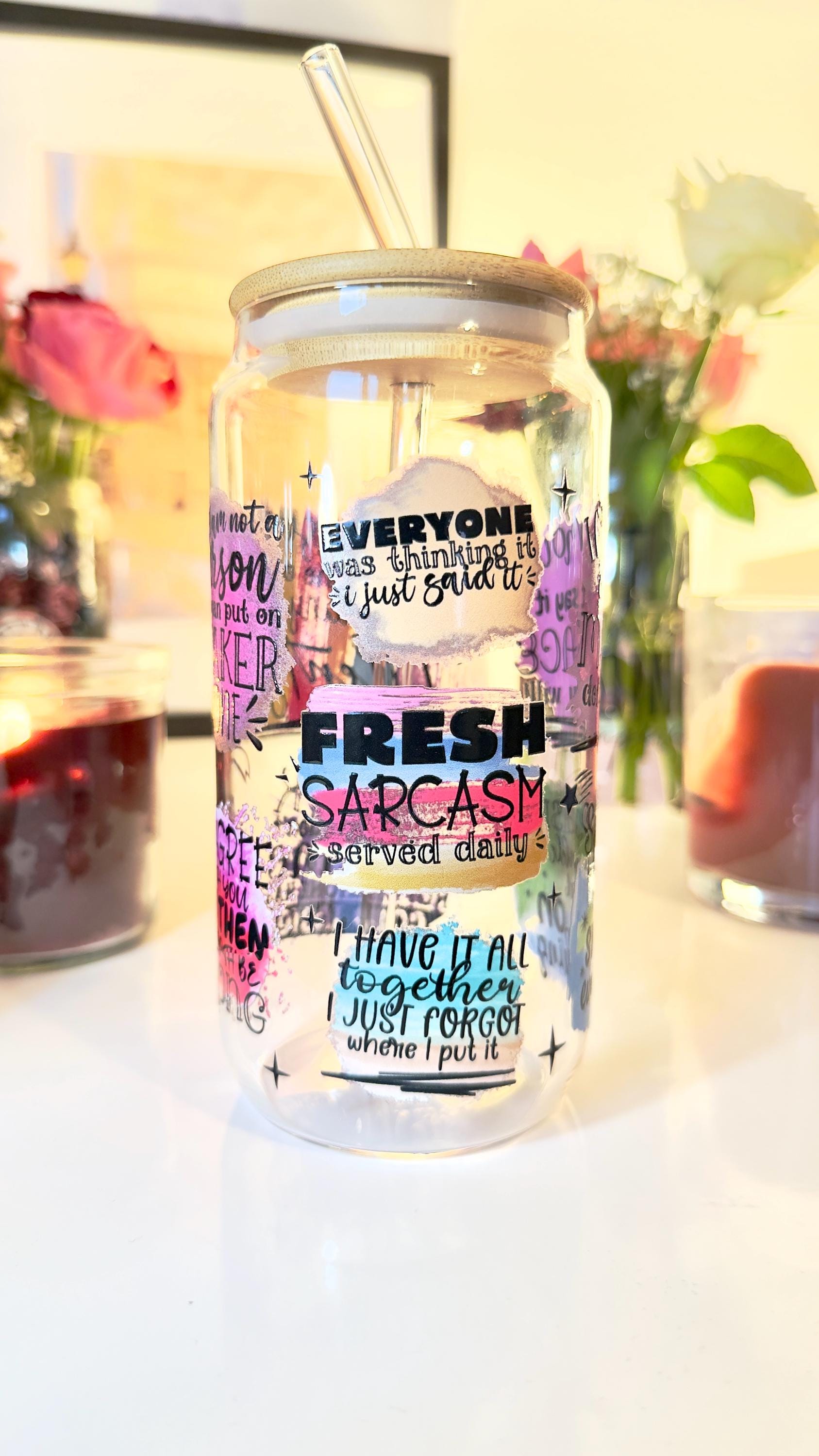 Iced Coffee Glass | Funny Office Gift for Coworker | "If My Mouth Doesn't Say It" Tumbler | Glass with Bamboo Lid & Straw | Sassy Mom Gift