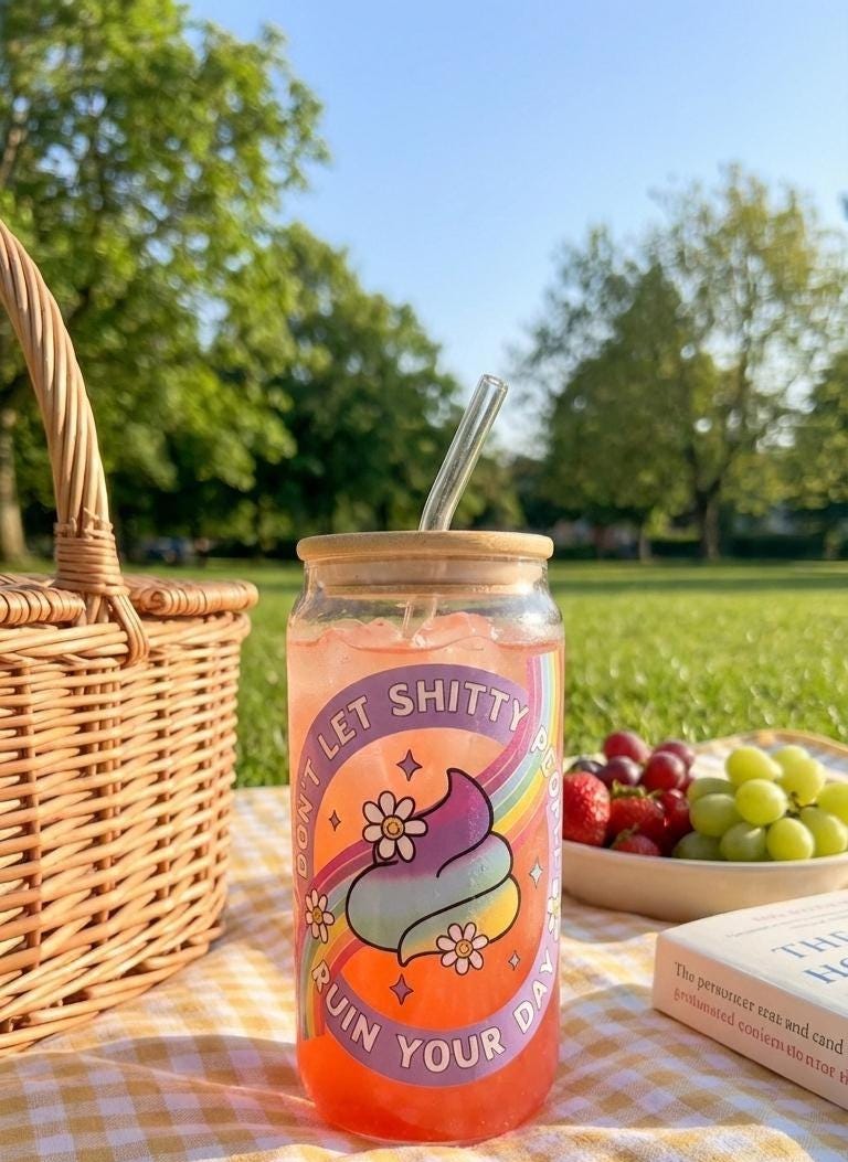 Funny Office Gift for Coworker | "Don't Let Shitty People Ruin Your Day" Glass Can | Sweary Affirmations Tumbler  Rainbow Mental Health Gift