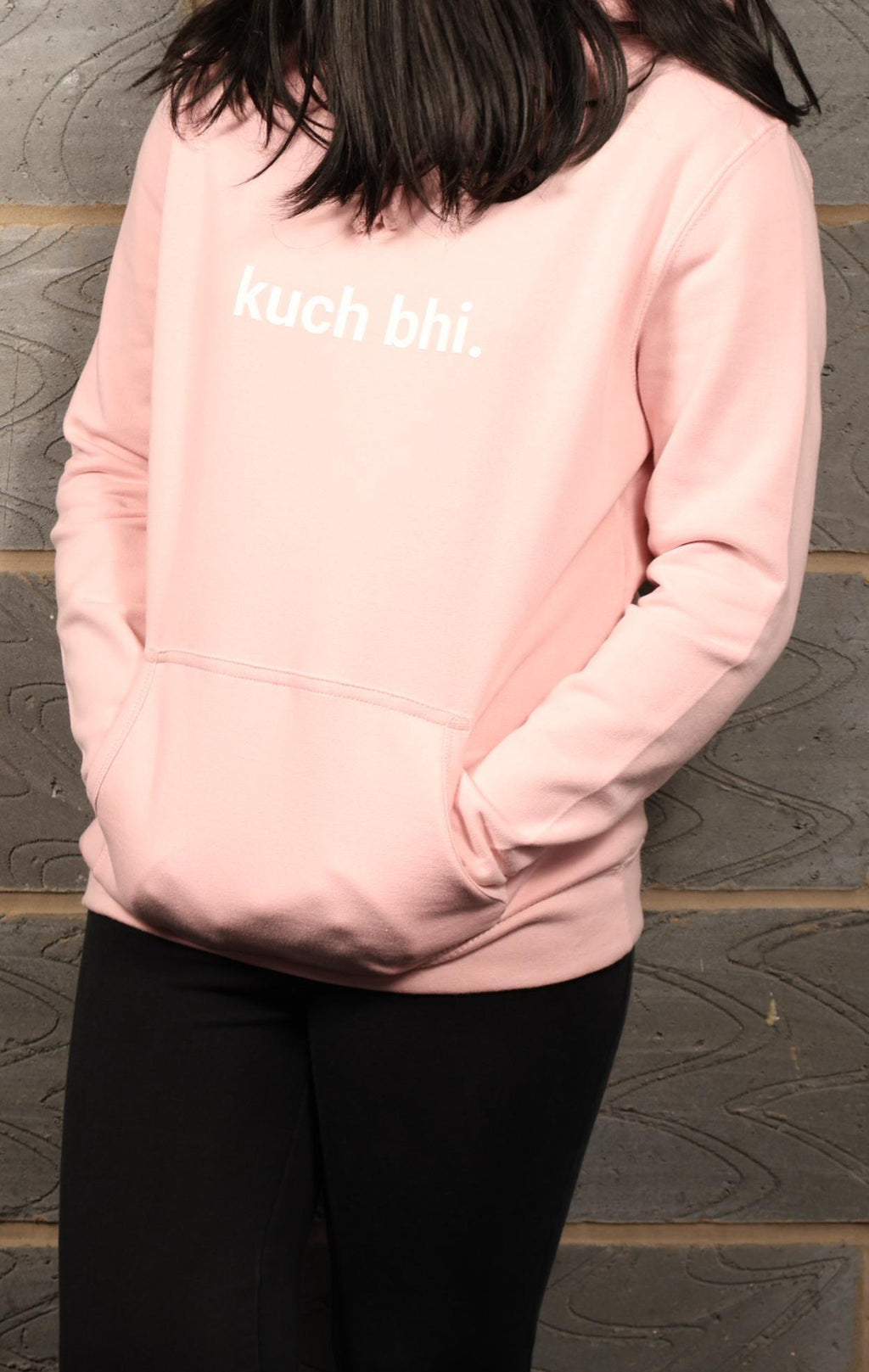 Pink "Kuch Bhi" luxury Hoodie | Minimalist Urdu Quote Streetwear | Textured 3D Lettering