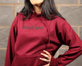 Burgundy "Kuch Bhi" luxury Hoodie | Minimalist Urdu Quote Streetwear | Textured 3D Lettering