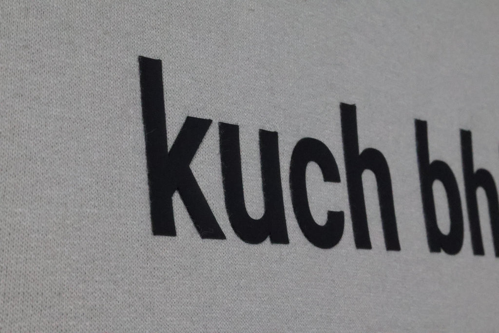 Oatmeal "Kuch Bhi" luxury Hoodie | Minimalist Urdu Quote Streetwear | Textured 3D Lettering